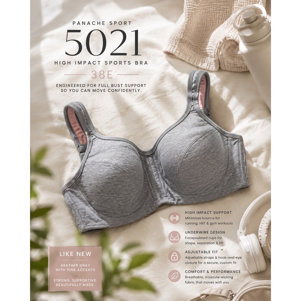 Panache Sport 5021 High Impact Underwire Sports Bra 38E Full Bust Gray